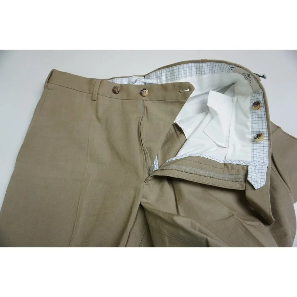Luigi Borrelli Khaki Brown 100% Cotton Pants Sz 48 NEW